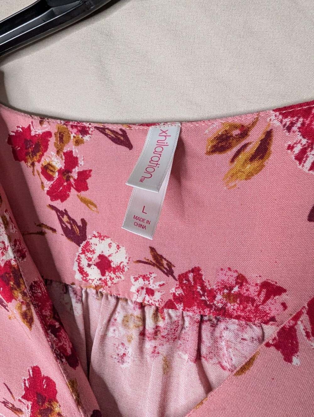 Xhilaration Pink Floral Button-Front V-Neck Smocked Waist Mini Dress - Picture 2 of 7